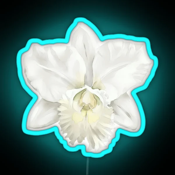 Watercolor Floral White Cattleya Orchid Print RGB Neon Sign