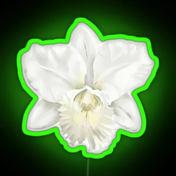 Watercolor Floral White Cattleya Orchid Print RGB Neon Sign