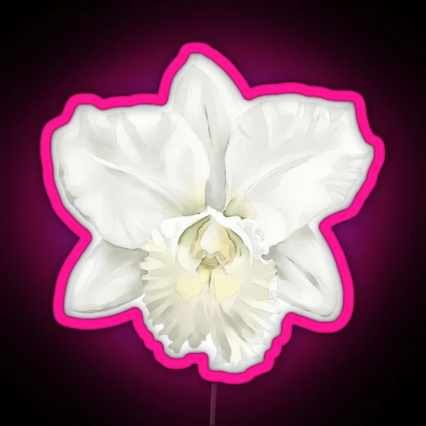 Watercolor Floral White Cattleya Orchid Print RGB Neon Sign