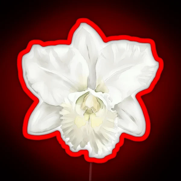 Watercolor Floral White Cattleya Orchid Print RGB Neon Sign