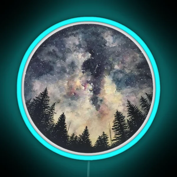 Watercolor Forest Galaxy Circle Night Sky Galaxy Stars RGB Neon Sign