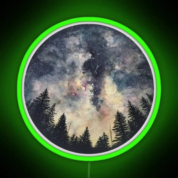 Watercolor Forest Galaxy Circle Night Sky Galaxy Stars RGB Neon Sign