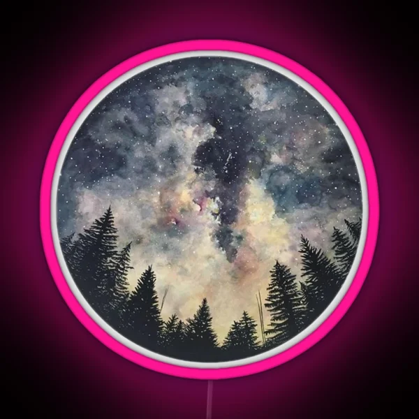 Watercolor Forest Galaxy Circle Night Sky Galaxy Stars RGB Neon Sign