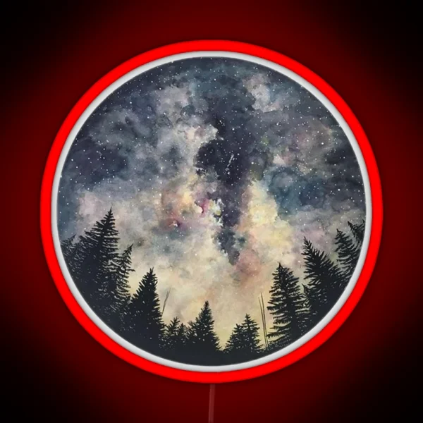 Watercolor Forest Galaxy Circle Night Sky Galaxy Stars RGB Neon Sign