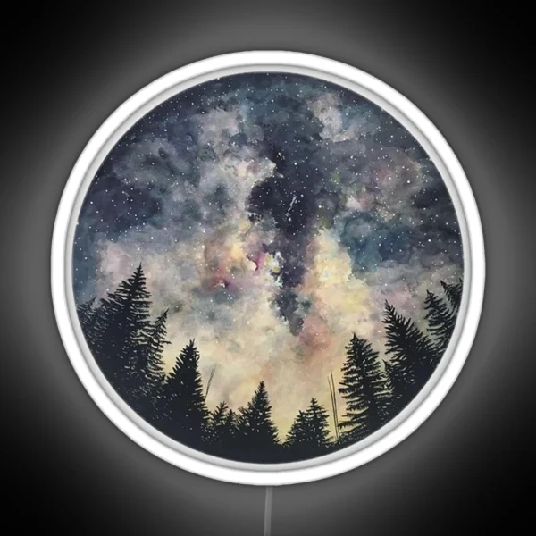 Watercolor Forest Galaxy Circle Night Sky Galaxy Stars RGB Neon Sign