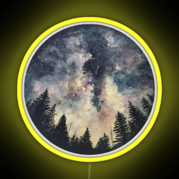 Watercolor Forest Galaxy Circle Night Sky Galaxy Stars RGB Neon Sign
