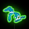 Vibrant Watercolor Inspired Great Lakes Region Color Changing Neon Sign Artwork