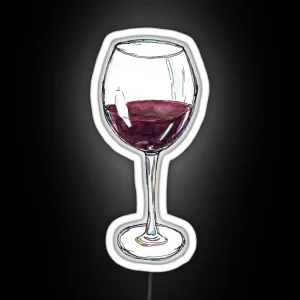 Watercolor Hand Drawn Sketch Illustration With Glass Of Red Wine RGB Neon Sign