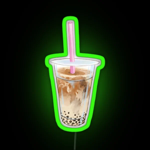 Watercolor Jasmine Milk Tea Boba RGB Neon Sign