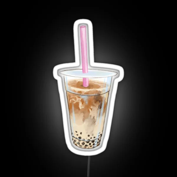 Watercolor Jasmine Milk Tea Boba RGB Neon Sign