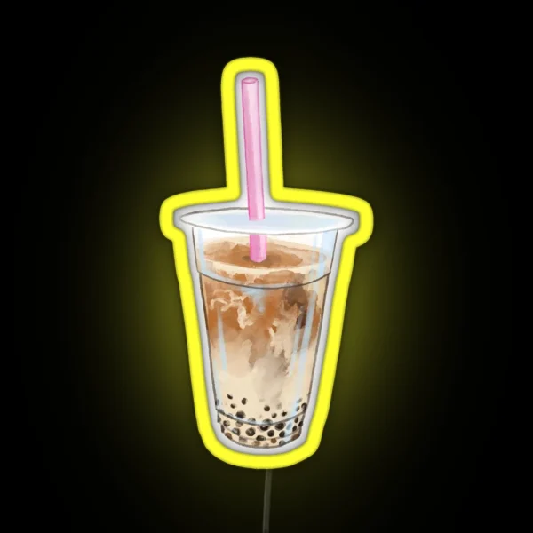 Watercolor Jasmine Milk Tea Boba RGB Neon Sign