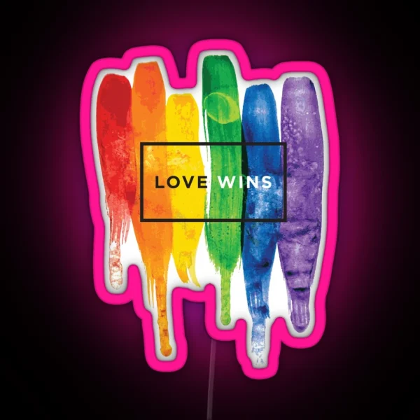 Watercolor LGBT Love Wins Rainbow Paint Typographic RGB Neon Sign