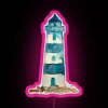 Watercolor-inspired lighthouse art featuring vibrant colorful RGB LED lights