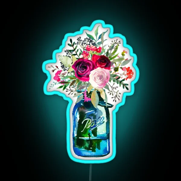 Watercolor Mason Jar Flowers RGB Neon Sign