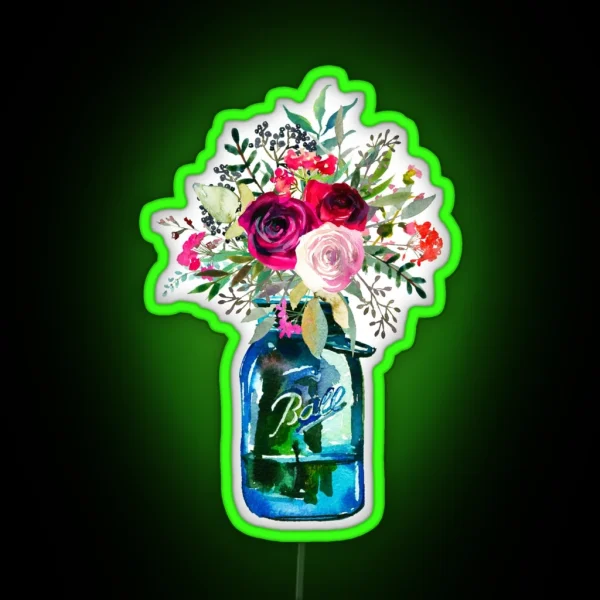 Watercolor Mason Jar Flowers RGB Neon Sign