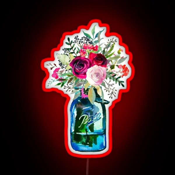 Watercolor Mason Jar Flowers RGB Neon Sign
