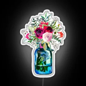 Watercolor Mason Jar Flowers RGB Neon Sign