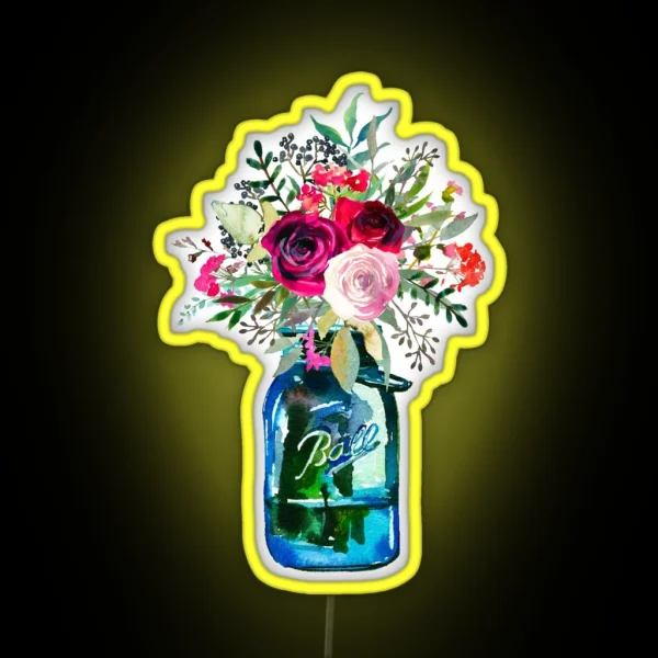 Watercolor Mason Jar Flowers RGB Neon Sign