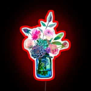 Watercolor Mason Jar Flowers RGB Neon Sign