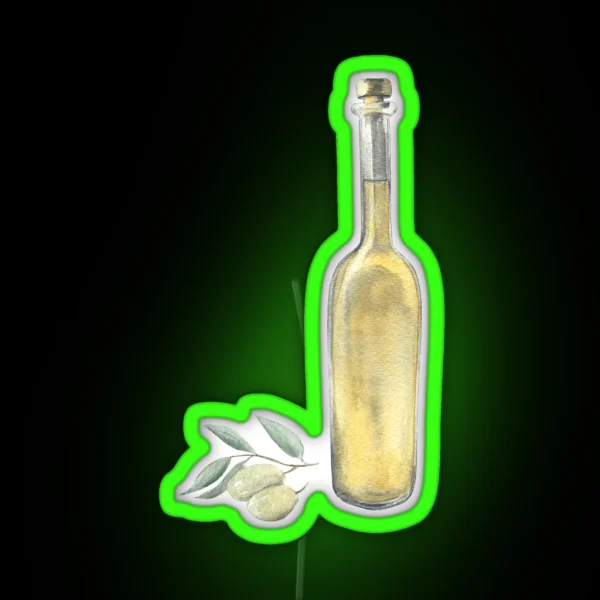 Watercolor Olive Oil Bottle RGB Neon Sign