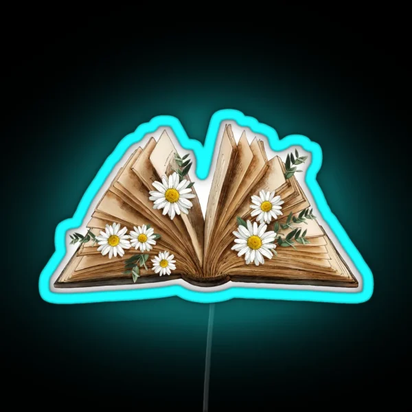 Watercolor Open Book With Daisy Chamomel RGB Neon Sign