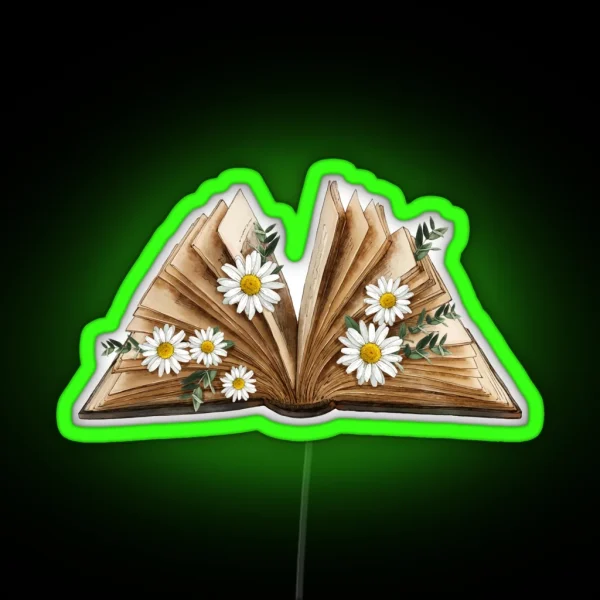 Watercolor Open Book With Daisy Chamomel RGB Neon Sign