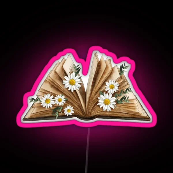 Watercolor Open Book With Daisy Chamomel RGB Neon Sign