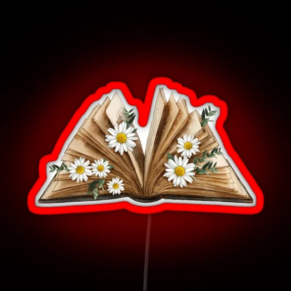 Watercolor Open Book With Daisy Chamomel RGB Neon Sign