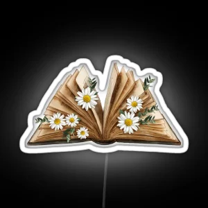 Watercolor Open Book With Daisy Chamomel Flowers RGB Neon Sign