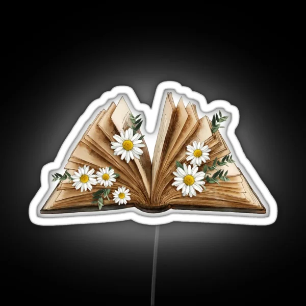 Watercolor Open Book With Daisy Chamomel RGB Neon Sign