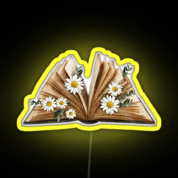 Watercolor Open Book With Daisy Chamomel RGB Neon Sign