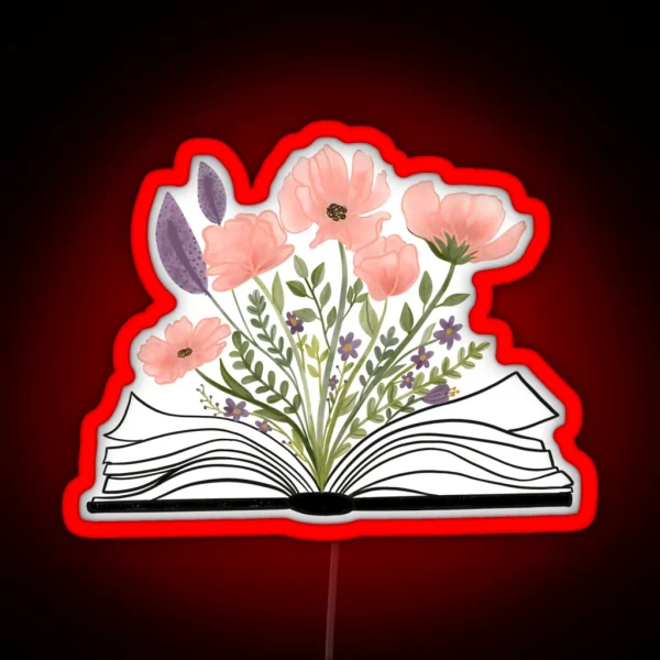 Watercolor Open Book With Florals Pink Flowers RGB Neon Sign