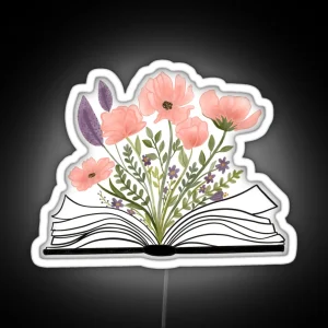 Watercolor Open Book With Florals Pink Flowers RGB Neon Sign