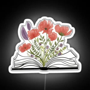 Watercolor Open Book With Florals Red Flowers RGB Neon Sign