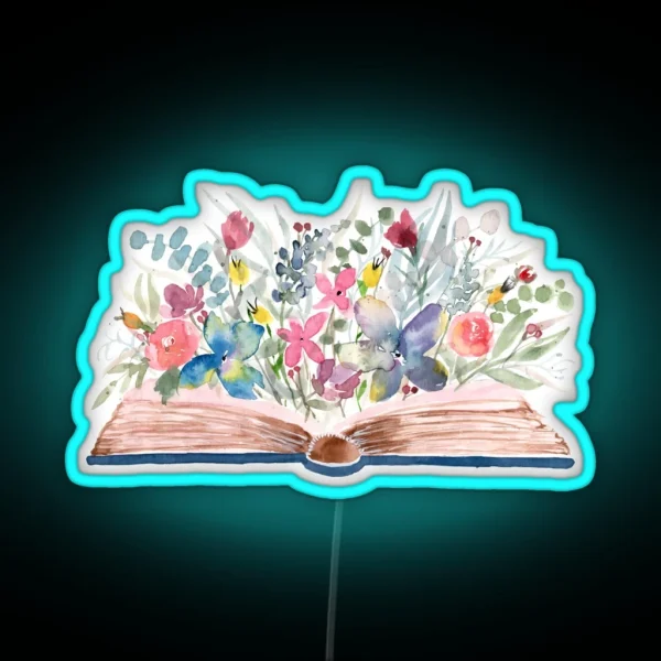 Watercolor Open Book With Florals RGB Neon Sign