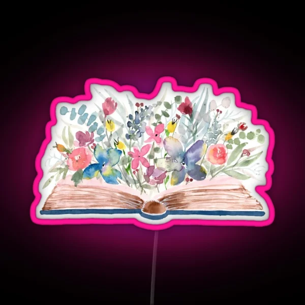Watercolor Open Book With Florals RGB Neon Sign