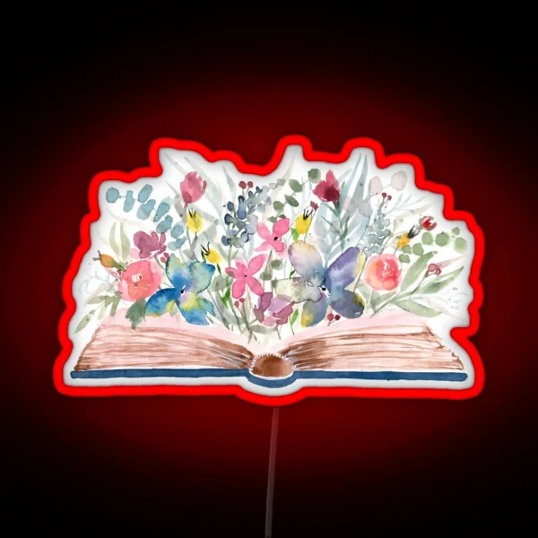 Watercolor Open Book With Florals RGB Neon Sign