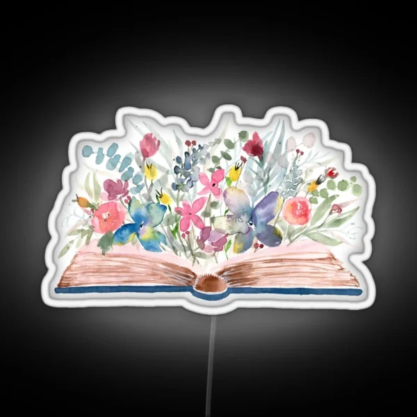Watercolor Open Book With Florals RGB Neon Sign