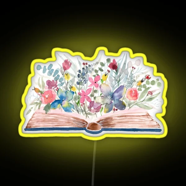 Watercolor Open Book With Florals RGB Neon Sign