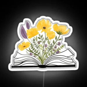 Watercolor Open Book With Florals Yellow Flowers RGB Neon Sign