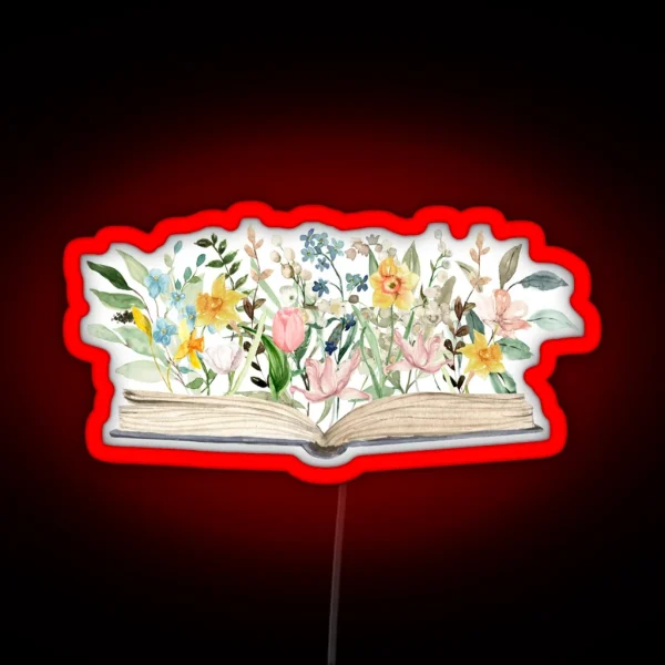 Watercolor Open Book With Flowers Floral Aesthetic RGB Neon Sign