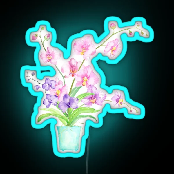 Watercolor Orchid In Pot RGB Neon Sign