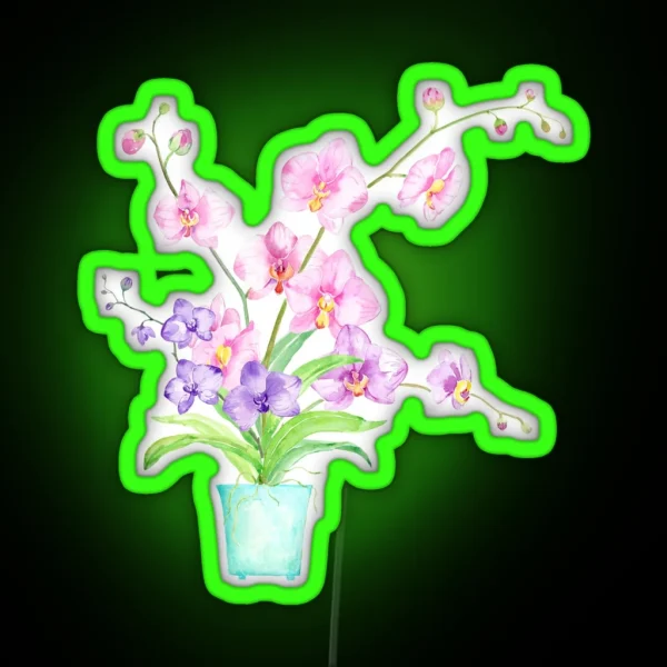 Watercolor Orchid In Pot RGB Neon Sign