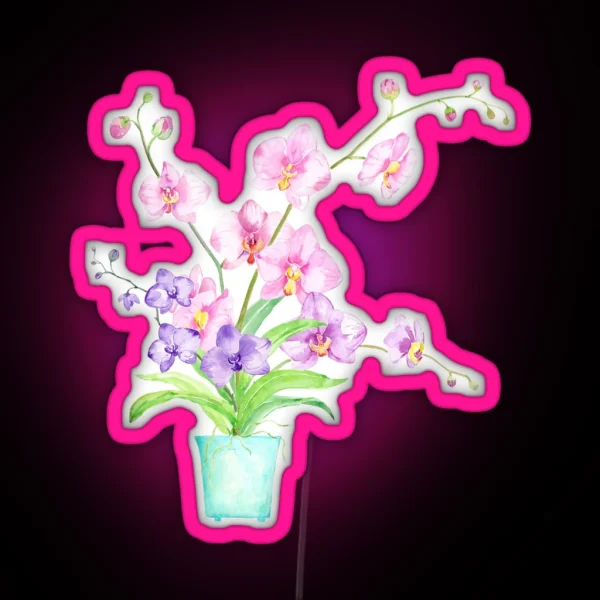Watercolor Orchid In Pot RGB Neon Sign