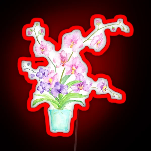 Watercolor Orchid In Pot RGB Neon Sign