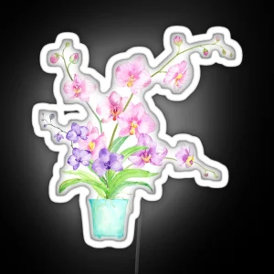 Watercolor Orchid In Pot RGB Neon Sign