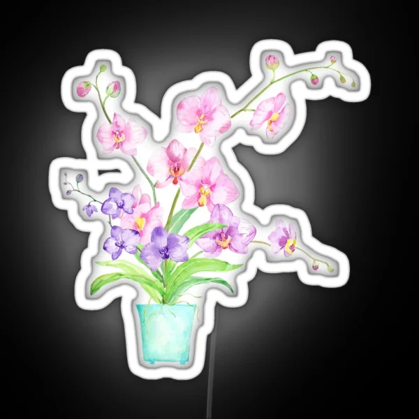 Watercolor Orchid In Pot RGB Neon Sign