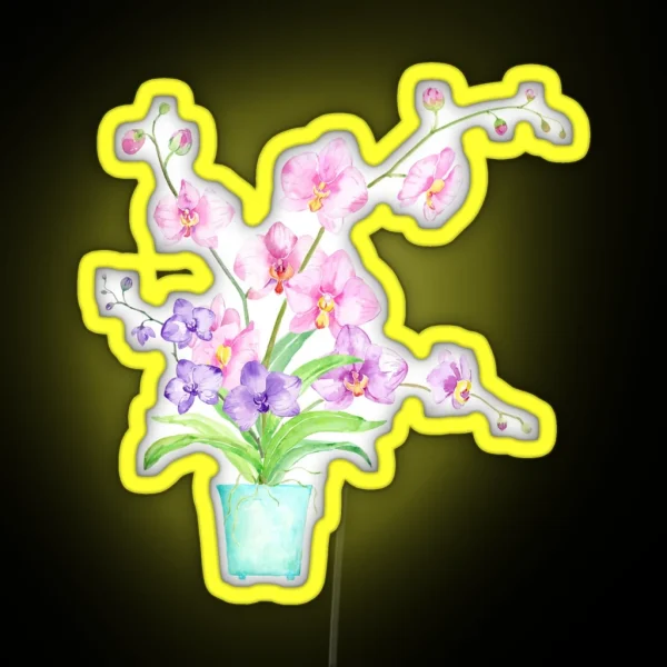 Watercolor Orchid In Pot RGB Neon Sign