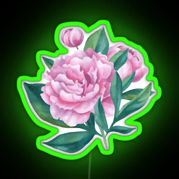 Watercolor Peony Bouquet RGB Neon Sign