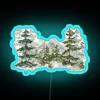 Whimsical watercolor-inspired forest and mountain landscape neon decorative sign